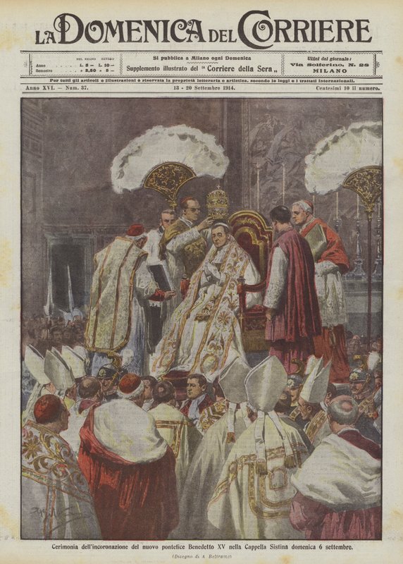 Ceremoniál korunovace nového papeže Benedikta XV. v Sixtinské kapli v neděli 6. září od Achille Beltrame