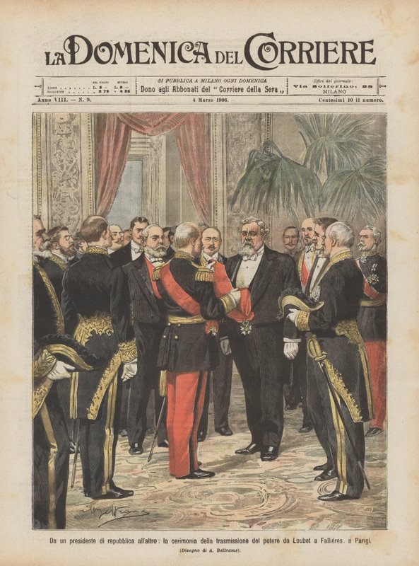 Od jednoho prezidenta republiky k druhému, ceremoniál předání moci od Loubeta? od Achille Beltrame