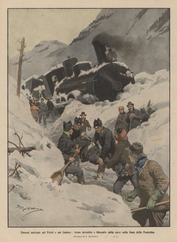 Obrovské sněžení ve Friuli a Cadore, vlak srazil a zablokoval sníh na trati Pontebba od Achille Beltrame