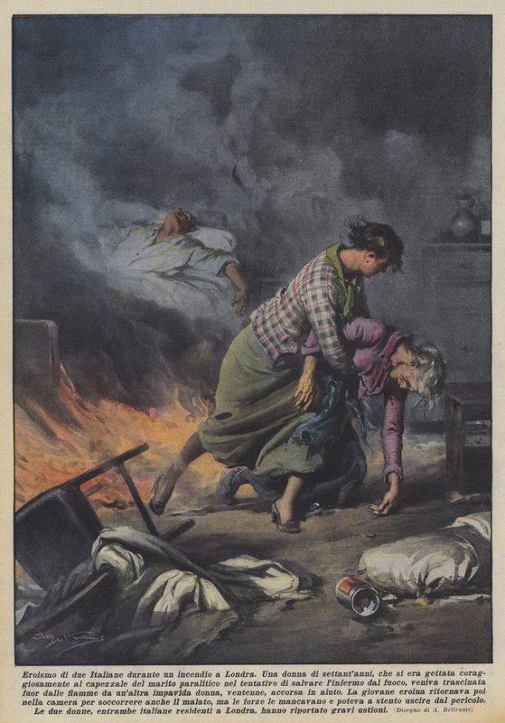 Hrdinství dvou Italů při požáru v Londýně od Achille Beltrame