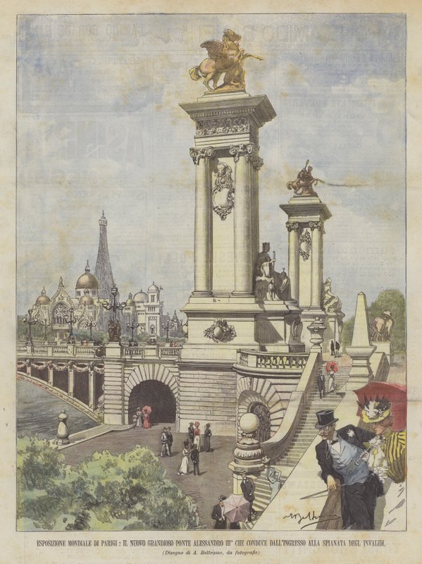Světová výstava v Paříži, Velký nový most Alexandra III. vedoucí od vchodu? od Achille Beltrame