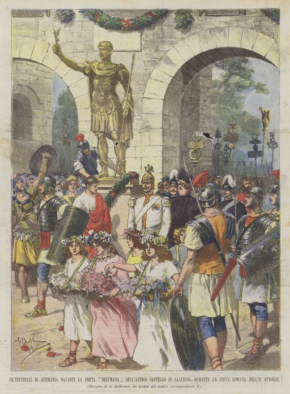 Imperials of Germany Před Decumanskou bránou starobylého hradu Saalburg během? od Achille Beltrame