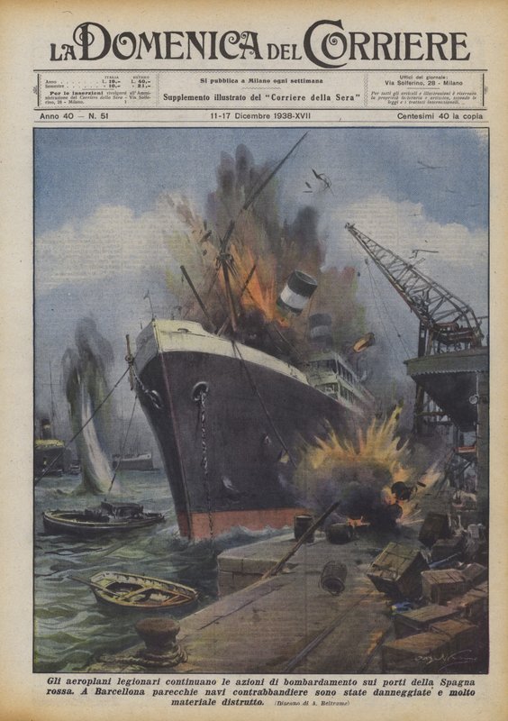 Legionářská letadla pokračují v bombardování přístavů Rudého Španělska. od Achille Beltrame