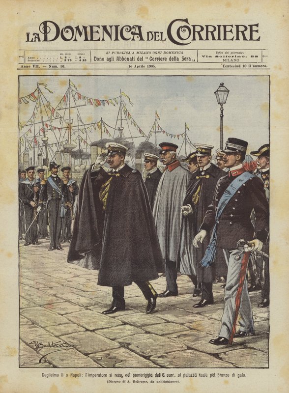 William II v Neapoli, císař jde odpoledne 6. hodiny do královského paláce na slavnostní večeři od Achille Beltrame