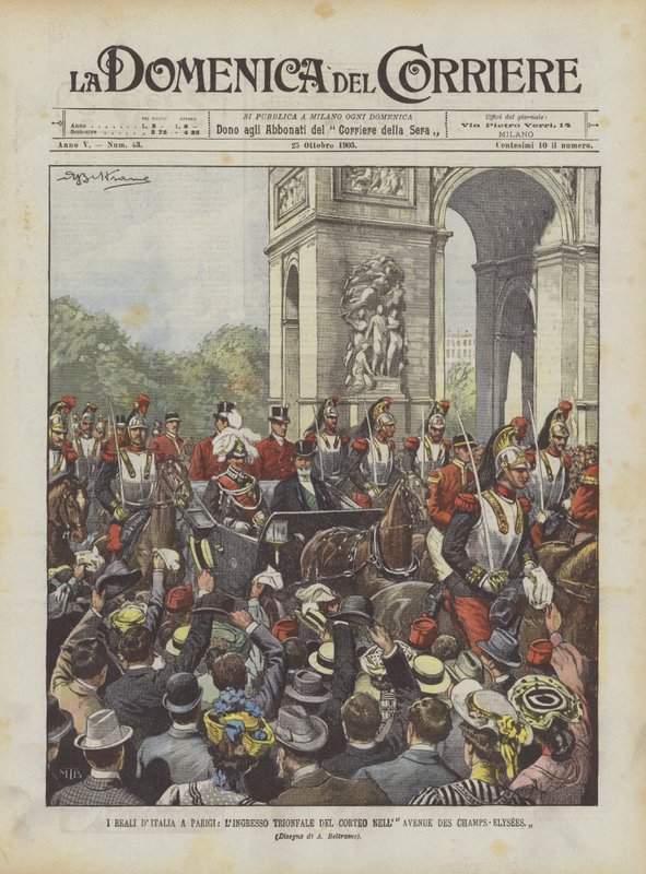 Royals v Paříži, triumfální vchod do průvodu na Avenue des Champs-Elysees od Achille Beltrame