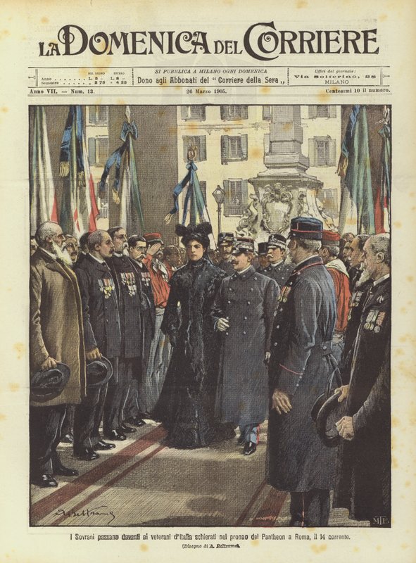 Suveréni přecházejí před veterány Itálie nasazenými v pronau Pantheonu v Římě, 14. proud od Achille Beltrame