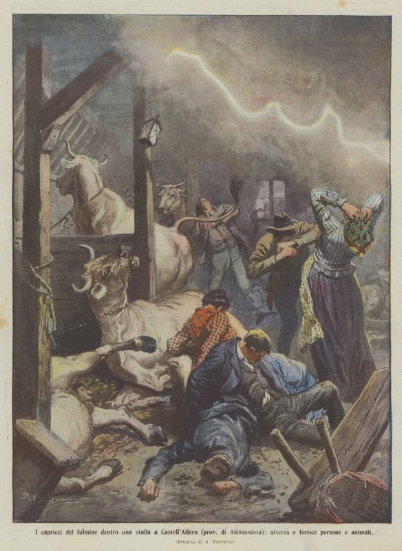 Rozmary blesků ve stáji v CastellAlfero (provincie Alessandria), přistanou a ublíží? od Achille Beltrame