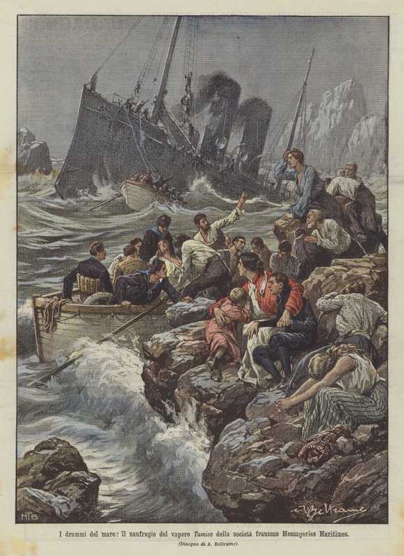 Dramata moře, potopení parníku Tamise francouzské společnosti Messageries Maritimes od Achille Beltrame