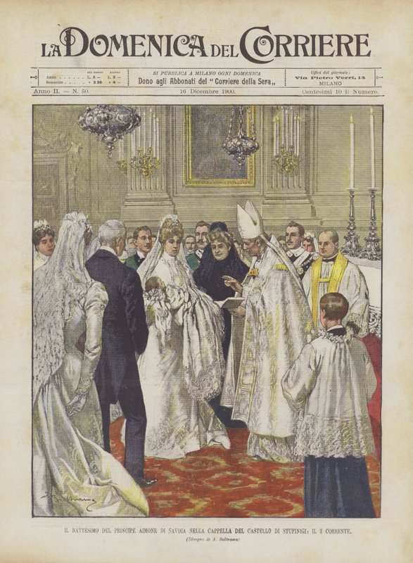Křest prince Aimona Savojského v kapli hradu Stupinigi 3. října. od Achille Beltrame