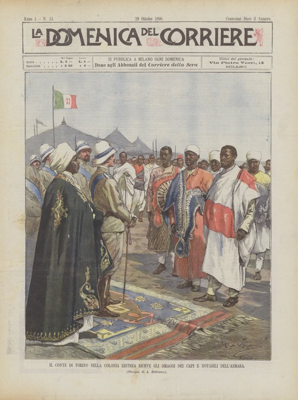 Hrabě z Turína v eritrejské kolonii přijímá pocty náčelníků a významných osobností Asmary od Achille Beltrame