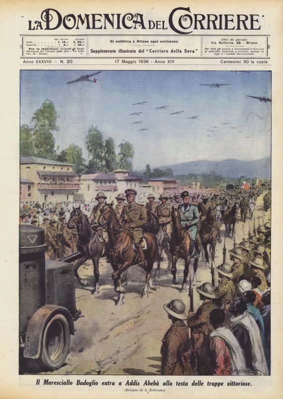 Maršál Badoglio vstupuje do Addis Abeby v čele vítězných vojsk od Achille Beltrame