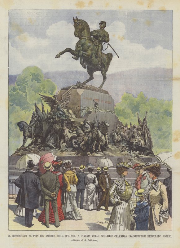 Památník prince Amedea, vévody z Aosty, v Turíně, od sochaře Calandry, slavnostně otevřen minulou středu od Achille Beltrame