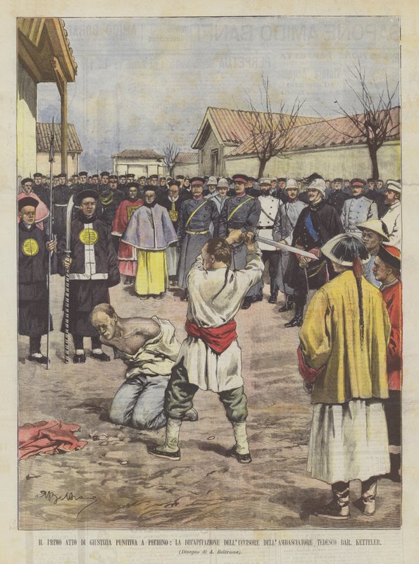 První zákon o trestající spravedlnosti v Pekingu, Velvyslancovo stětí vraha? od Achille Beltrame