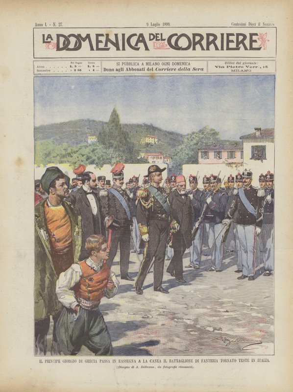 Řecký princ George prochází kontrolou v Chanii Pěší prapor se vrací do Itálie od Achille Beltrame