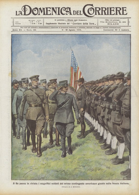 Král hodnotí nádherné vojáky prvního amerického kontingentu, kteří dorazili na italskou frontu od Achille Beltrame