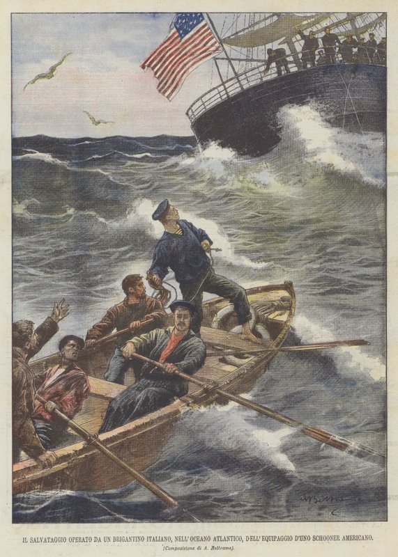 Záchrana italské Brigantine, v Atlantském oceánu, z americké posádky škuneru od Achille Beltrame