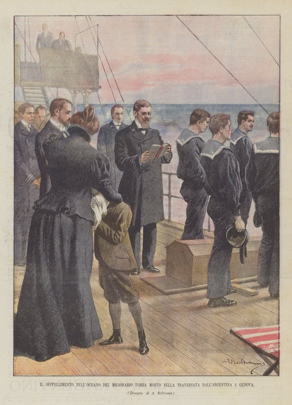 Pohřeb v oceánu hrobky milionáře mrtvý na přechodu z Argentiny do Janova od Achille Beltrame