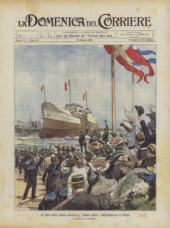 Start nové bitevní lodi Regina Elena v Arsenale of Spezia od Achille Beltrame