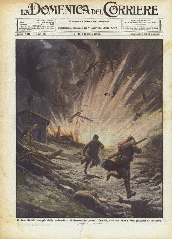 Ohromující výbuch sudu s prachem v Basovizza poblíž Terstu, který obsahoval 900 centů balistitu od Achille Beltrame