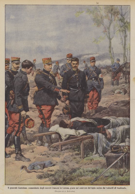 Generál Castelnau, velitel francouzských armád v Lotrinsku, přísahá na mrtvolu svého syna? od Achille Beltrame