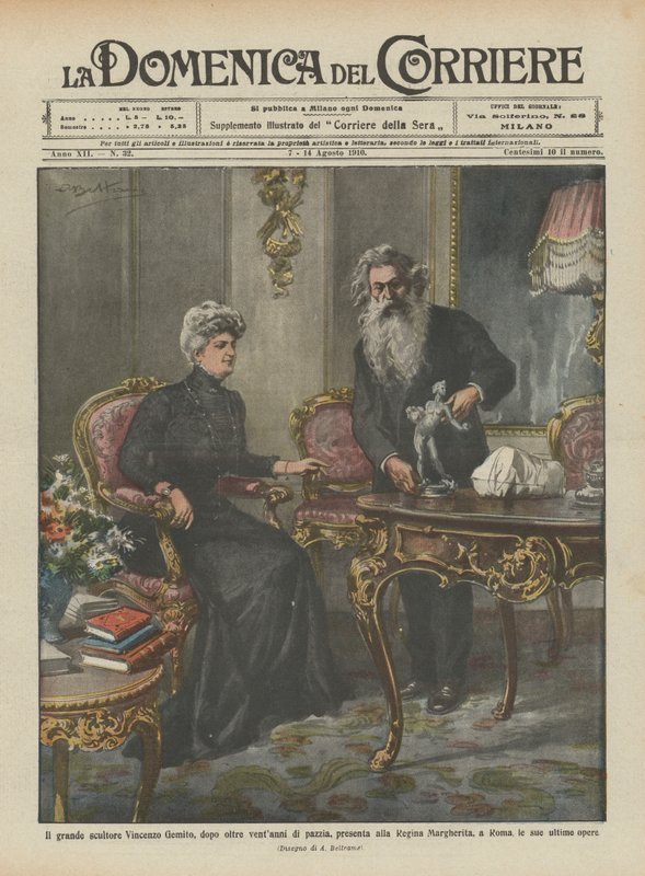 Velký sochař Vincenzo Gemito po více než dvaceti letech šílenství dává královně? od Achille Beltrame