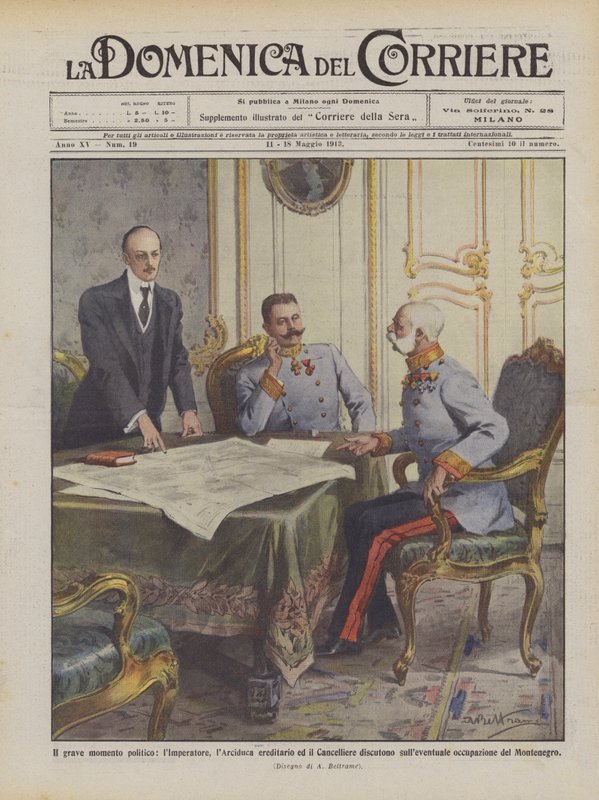 Vážný politický okamžik, hádají se císař, dědičný arcivévoda a kancléř? od Achille Beltrame
