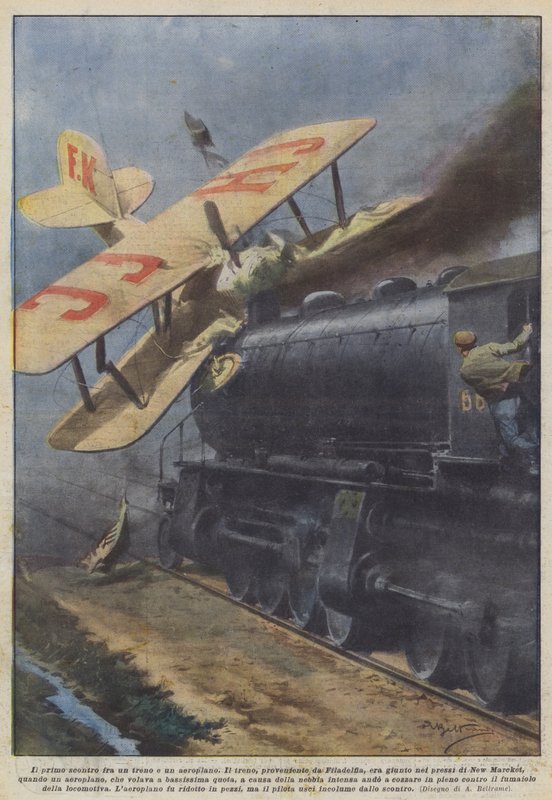 První srážka vlaku s letadlem od Achille Beltrame
