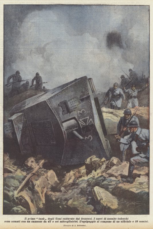 První tank Hunů zajatý Francouzi od Achille Beltrame