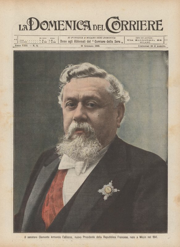 Senátor Clemente Armando Fallieres, nový prezident Francouzské republiky, narozený v Mezin v roce 1841 od Achille Beltrame