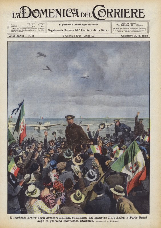 Triumfální přílet italských letců vedených ministrem Italem Balbem do Porto Natal? od Achille Beltrame