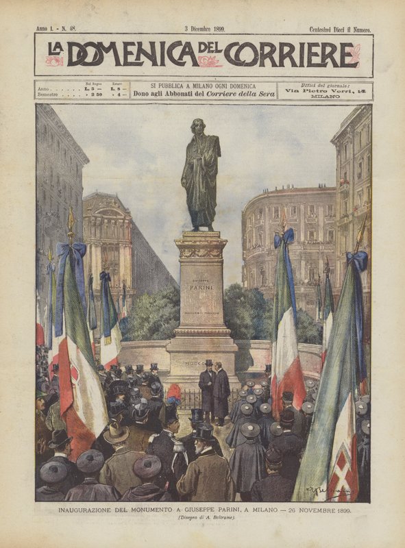 Inaugurace pomníku Giuseppe Parini, v Miláně, 26. listopadu 1899 od Achille Beltrame