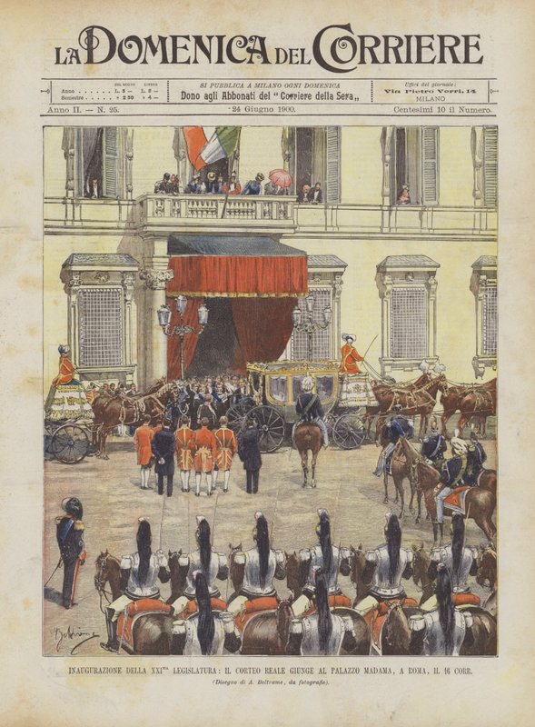 Inaugurace 21. zákonodárného sboru, královský průvod dorazí do Palazzo Madama v Římě dne 16. od Achille Beltrame