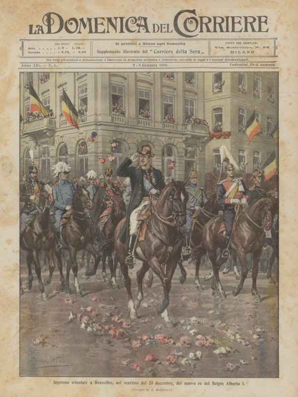 Triumfální vjezd nového belgického krále Alberta I. do Bruselu ráno 23 od Achille Beltrame