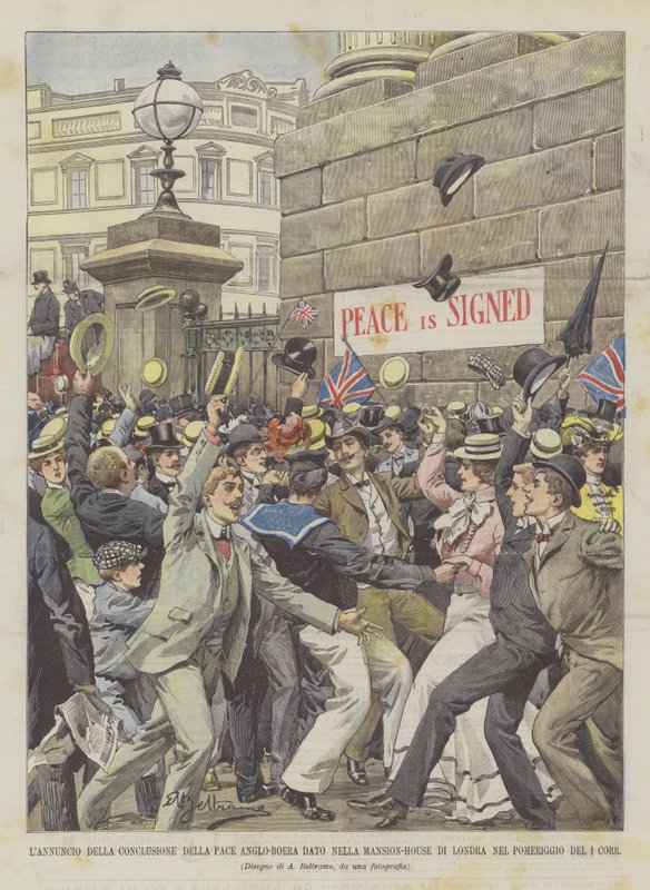 Oznámení o uzavření anglo-búrského míru uděleného v Mansion House v Londýně odpoledne 1. Corr. od Achille Beltrame