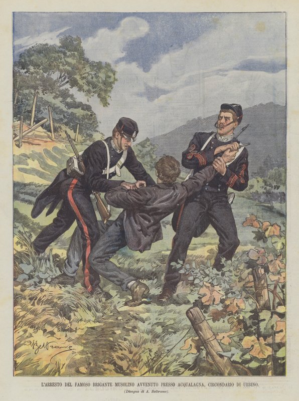 Zatčení slavného Brigante Musolino se odehrálo v Acqualagna, v okrese Urbino od Achille Beltrame