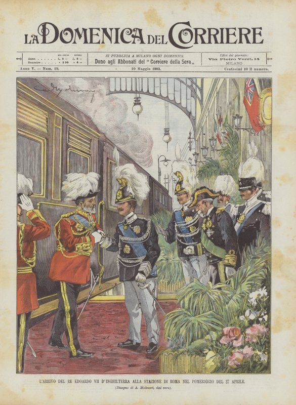 Příjezd anglického krále Edwarda VII. na římské nádraží odpoledne 27. dubna od Achille Beltrame