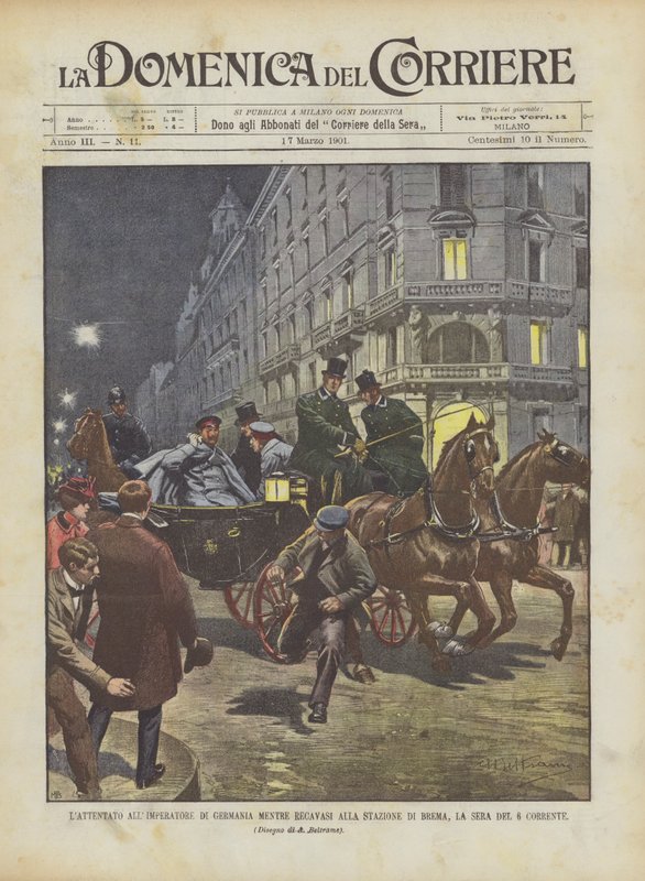 Útok na německého císaře při jeho cestě na nádraží v Brémách večer 6. od Achille Beltrame
