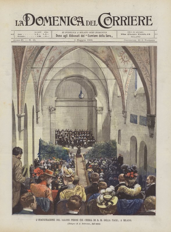Slavnostní otevření Salone Perosi (bývalý kostel S M Della Pace) v Miláně od Achille Beltrame