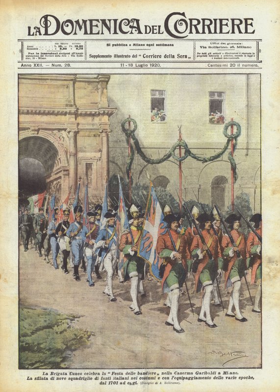Cuneo Brigade slaví Flag Festival v Garibaldiho kasárnách v Miláně od Achille Beltrame