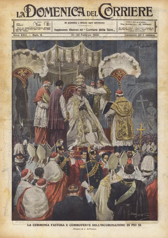 Přepychový a dojemný ceremoniál korunovace Pia XI od Achille Beltrame