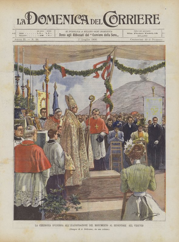Náboženský obřad při inauguraci Památníku Vykupitele na Vesuvu od Achille Beltrame
