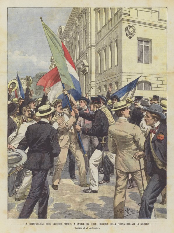 Demonstrace pařížských studentů ve prospěch Búrů, rozehnaná policií před Sorbonnou od Achille Beltrame