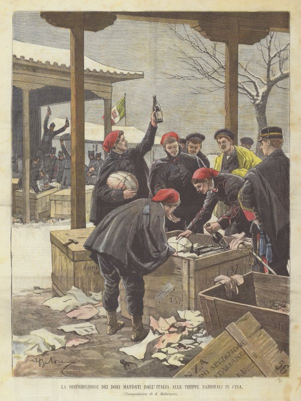 Distribuce dárků zaslaných z Itálie národním jednotkám v Číně od Achille Beltrame