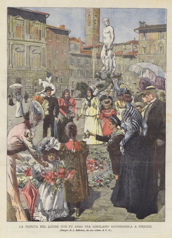 La Fiorita na místě, kde byl upálen Fra Girolamo Savonarola ve Florencii od Achille Beltrame