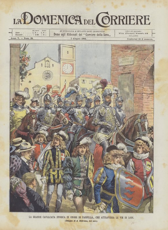 Velká historická kavalkáda na počest Fanfully, která protíná ulice Lodi od Achille Beltrame