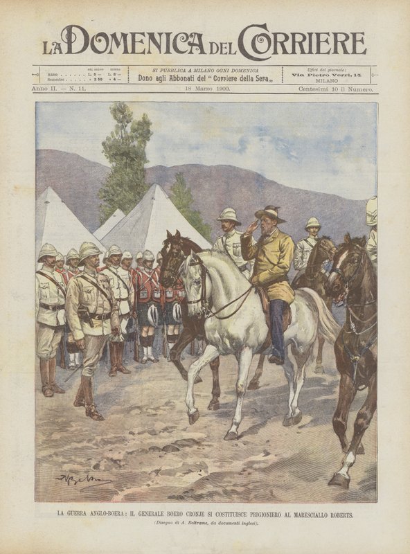 Anglo-búrská válka, búrský generál Cronje se stává zajatcem maršála Robertse od Achille Beltrame