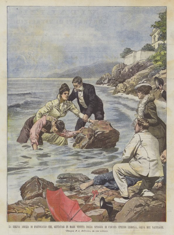 Královna Amelia z Portugalska Kdo, hozen do moře, oblečený na Cascaes Beach? od Achille Beltrame