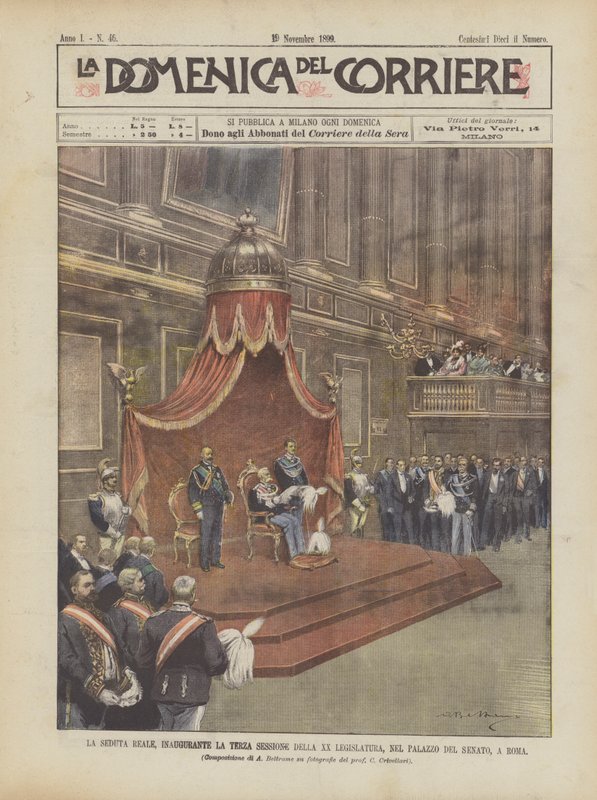 Královské zasedání, zahajující třetí zasedání zákonodárného sboru XX, v Palazzo Del Senato v Římě od Achille Beltrame