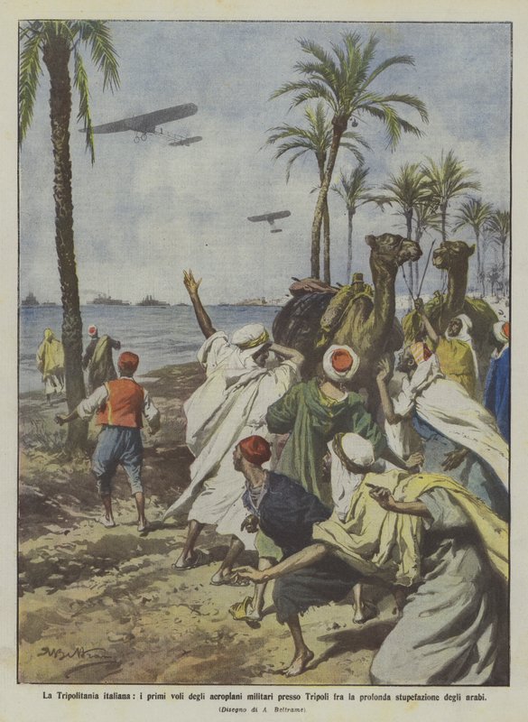 Italská Tripolitania, první lety vojenských letadel u Tripolisu mezi hlubinou? od Achille Beltrame
