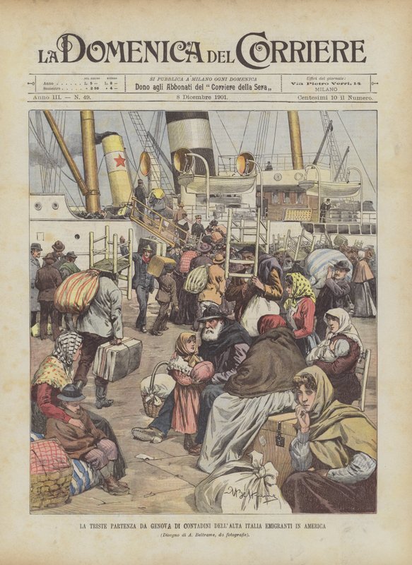 Smutný odchod rolníků z horní Itálie emigrantů do Ameriky z Janova od Achille Beltrame